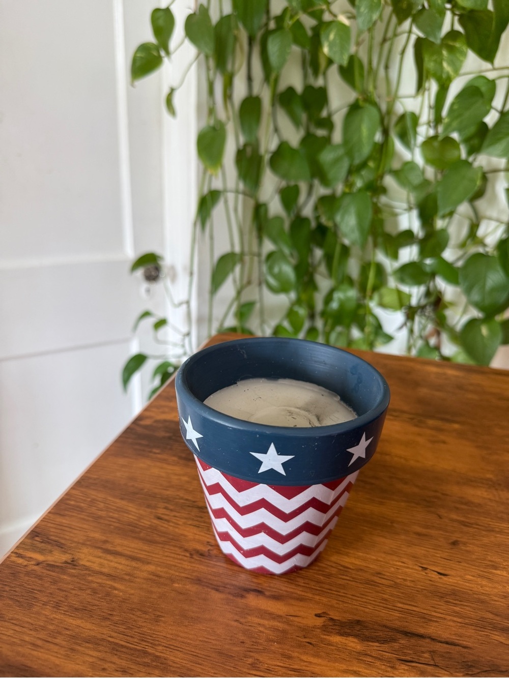 Patriotic Star & Chevron Ceramic Planter candle - Blue & Red